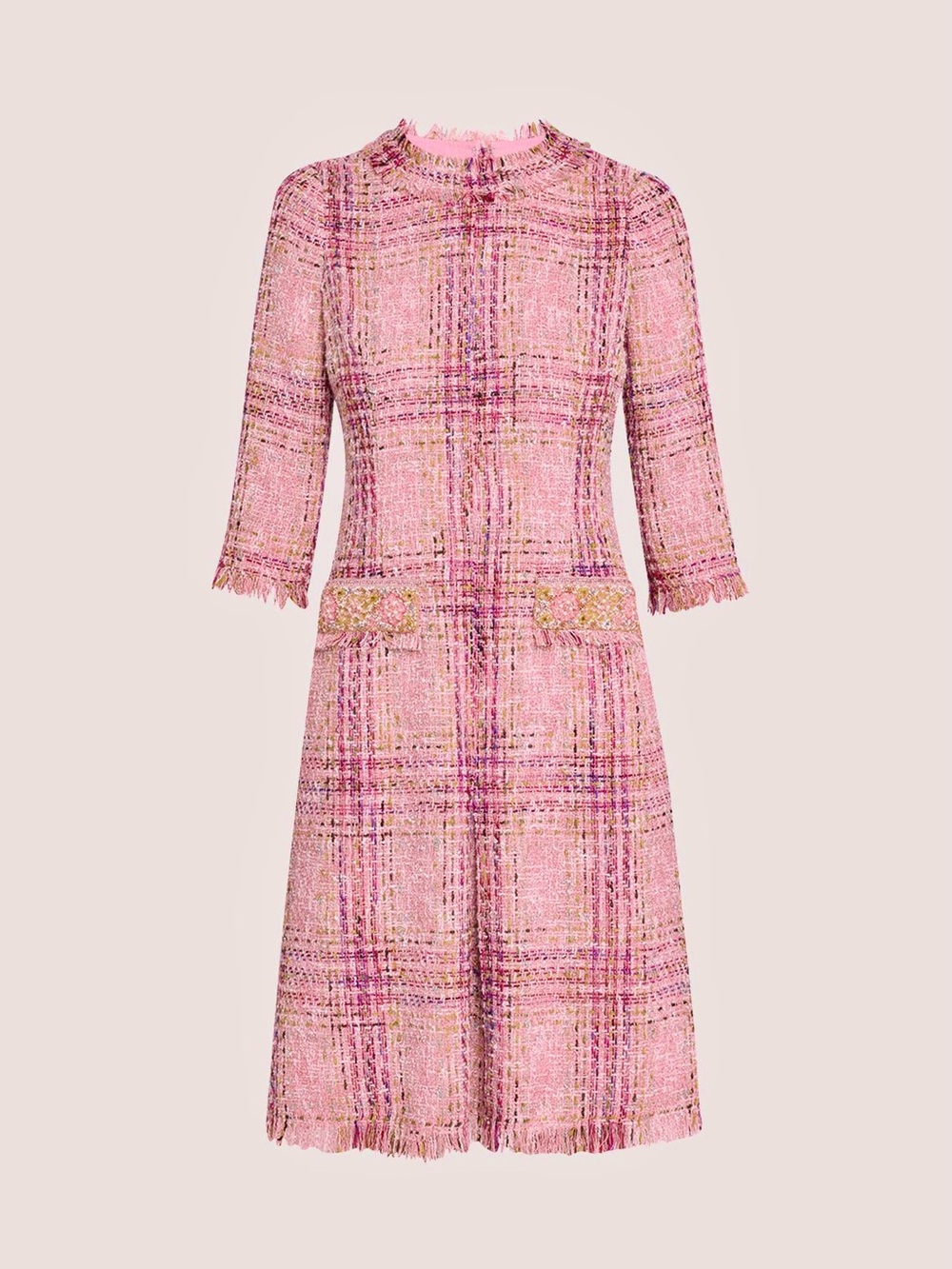 $799 Teri Jon Tweed Woven Sparkling Sequins Pearls Couture Dress 8 Luxury Party